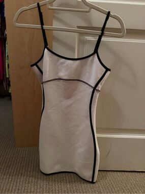 Tiger Mist White Mini Dress with Black Trim